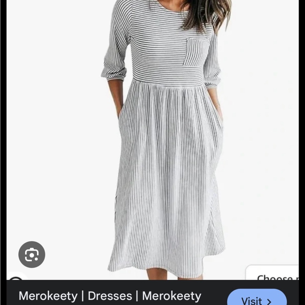 Merokeety Women's Long Sleeve Striped Dress - Black and White